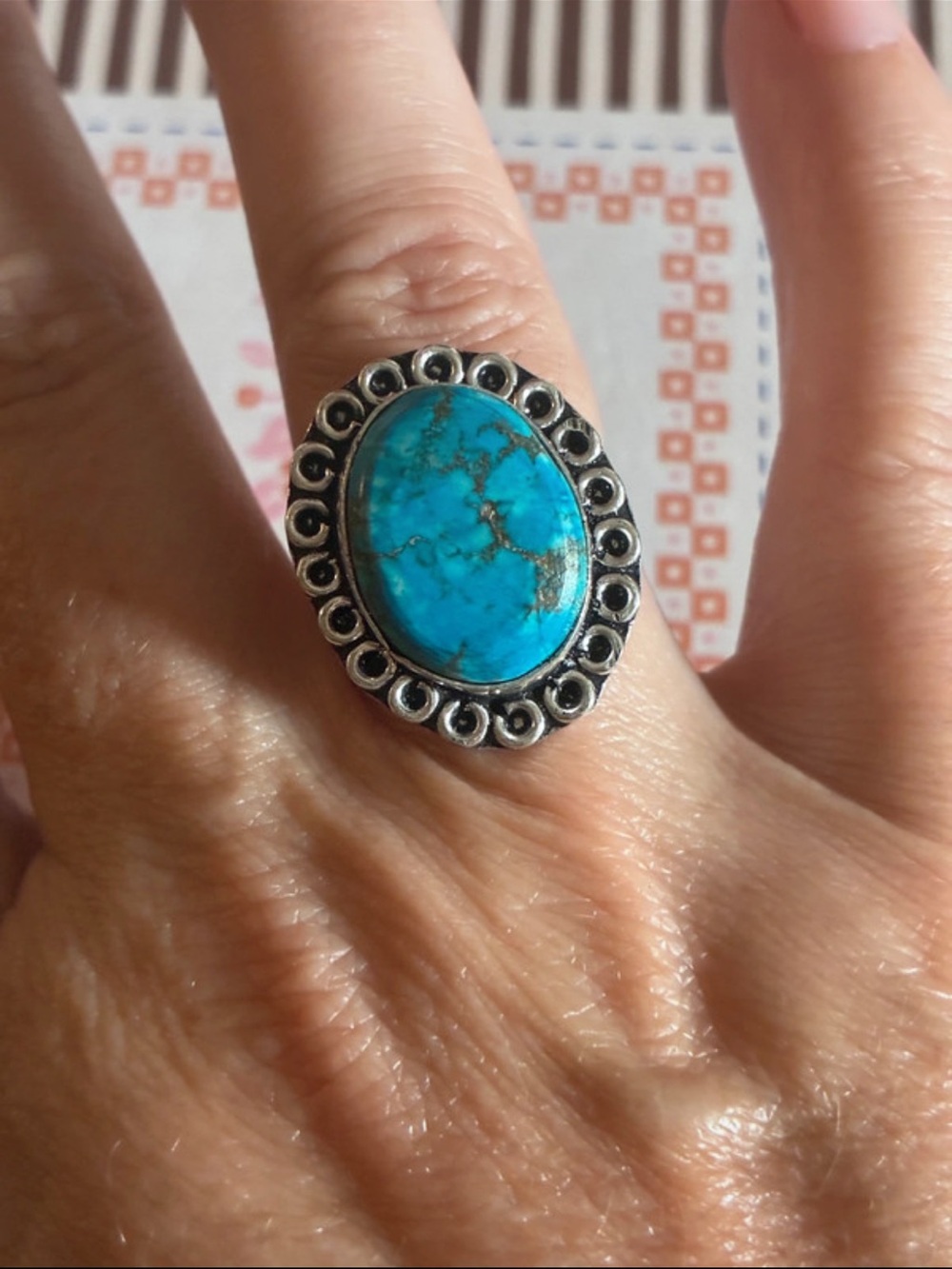 925 Silver Turquoise Gemstone Vintage STYLE Ring 7.5